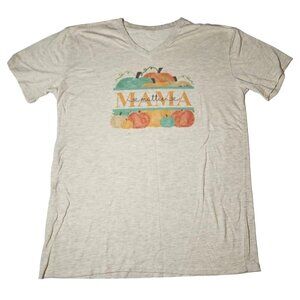 Women's Fall Thanksgiving Pumpkin Halloween Mattie Mama T-shirt V-neck Lrg/XL